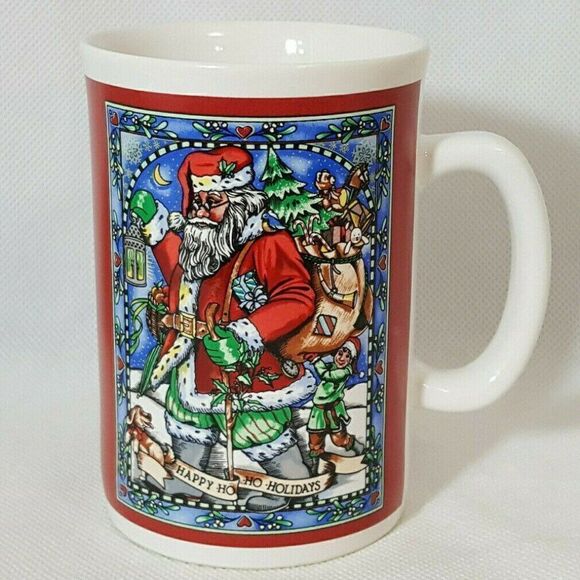 Santa Coffee Mug Ceramic Puppy Elf Happy Holidays Christmas Papel Freelance - Picture 2 of 4